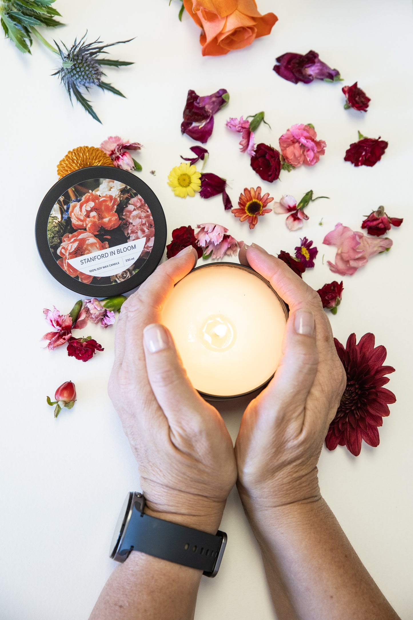 Stanford in Bloom candle - packaging