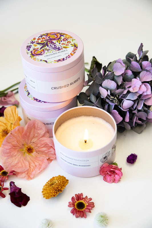 crushed rubies tin candle