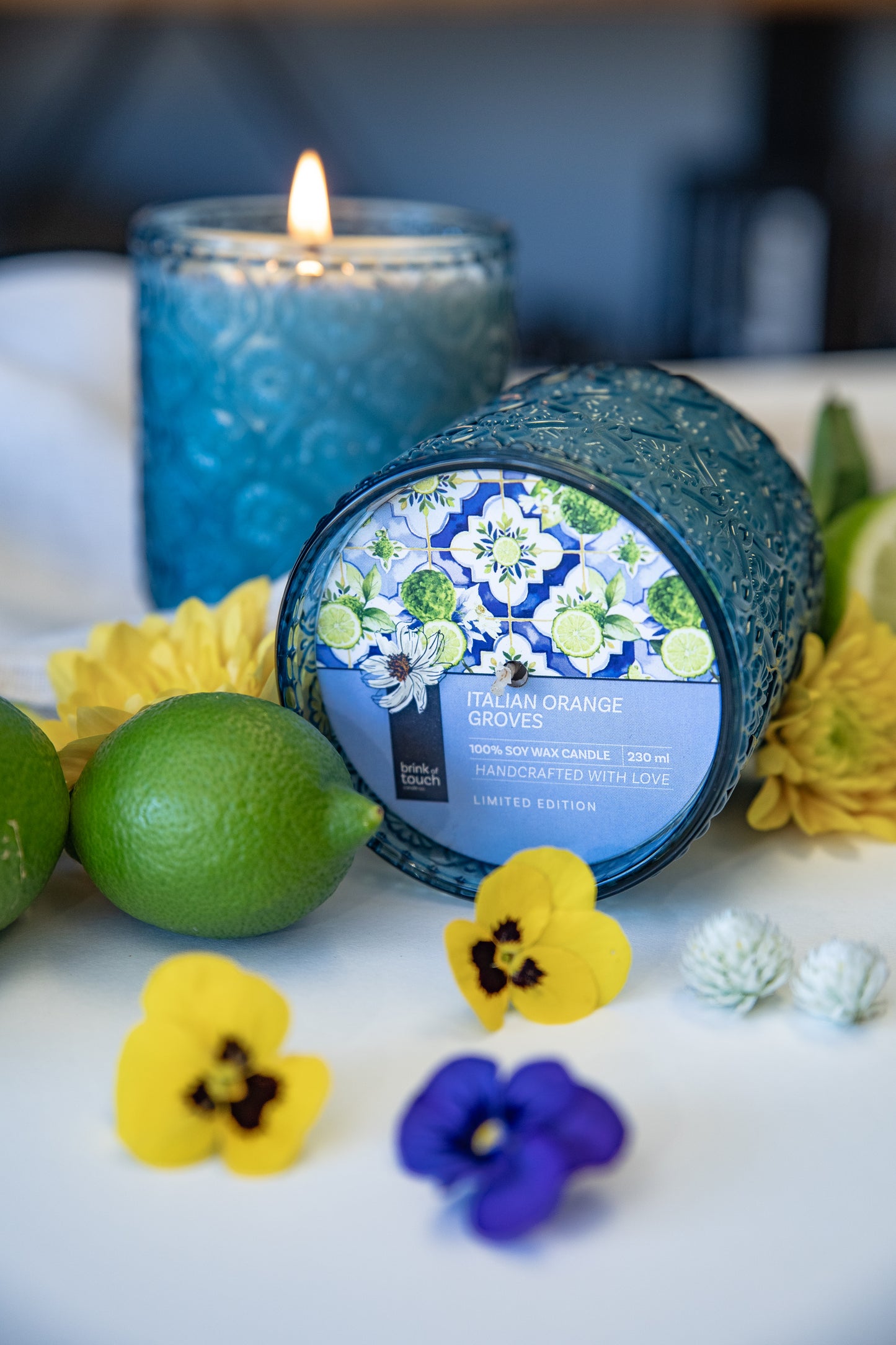 Italian Orange Groves soy wax tin candle, front label