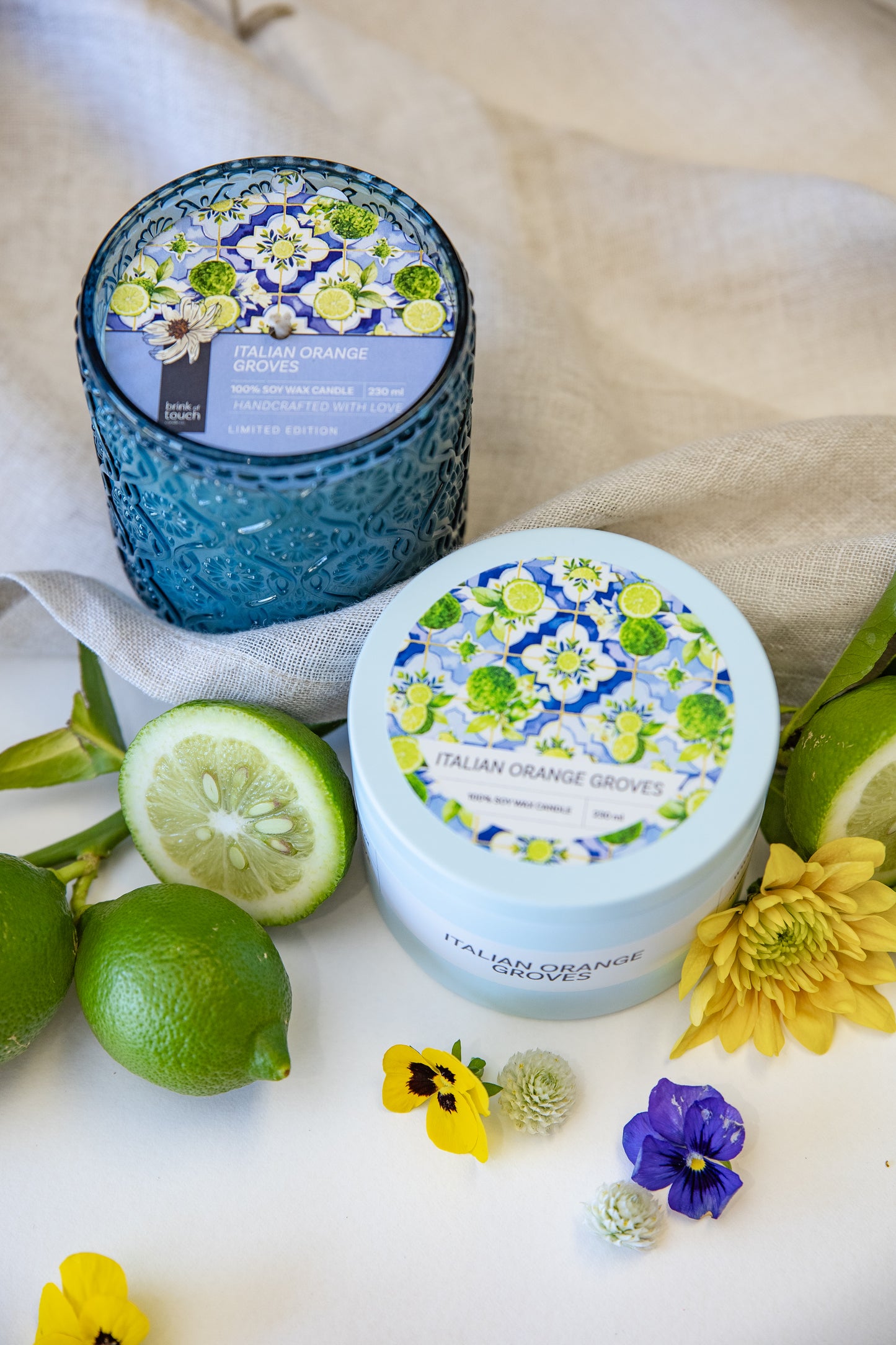 Italian Orange Groves tin candle by Brink of Touch, top view