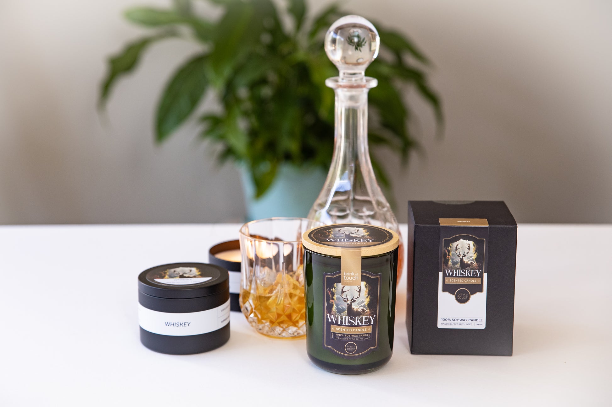 Whiskey tin candle, studio product shot