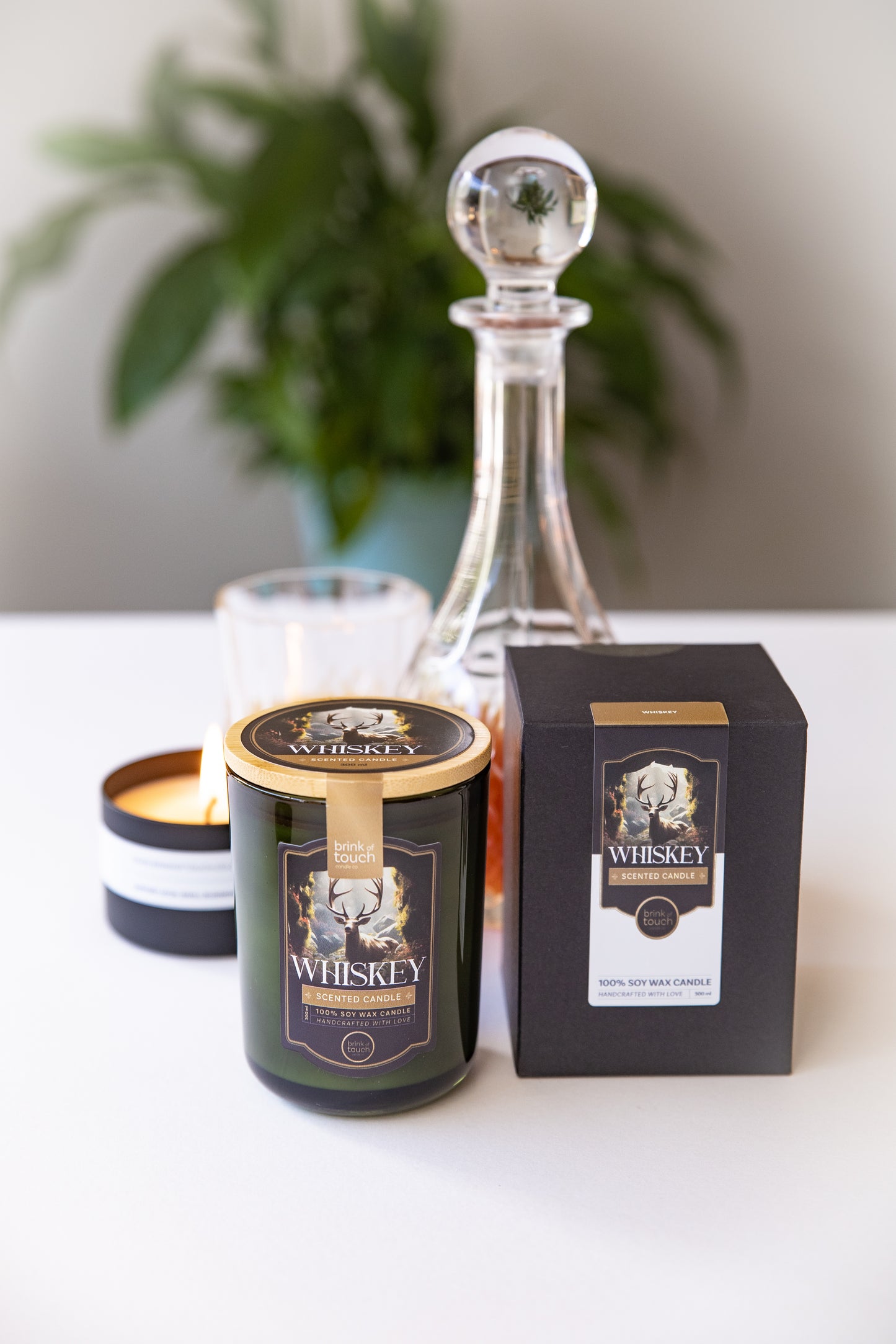 Whiskey scented candle, side angle