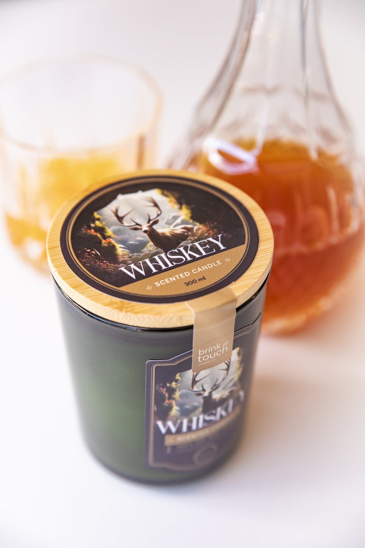 Whiskey candle, close-up of label