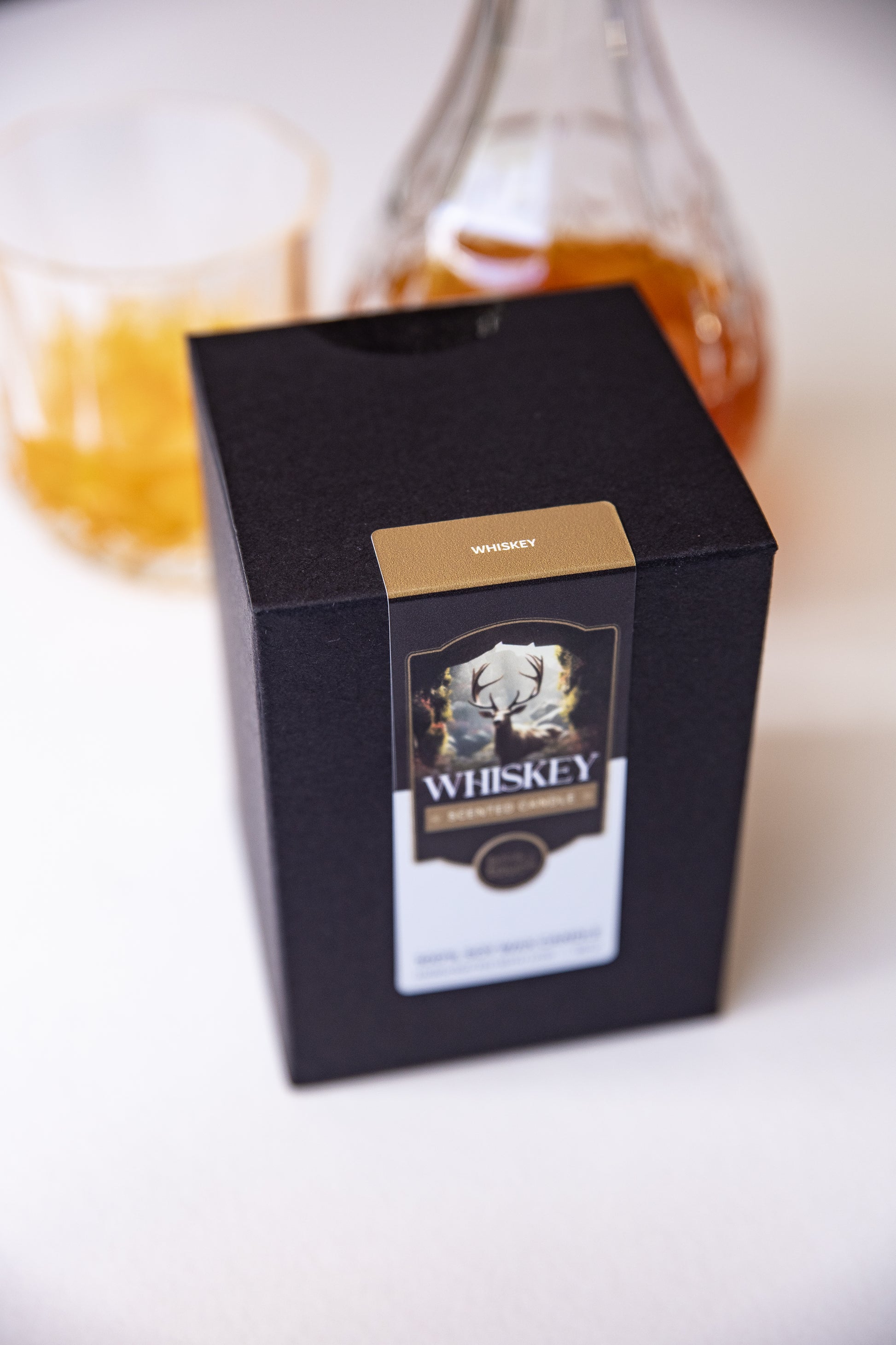Whiskey soy candle, warm amber tones